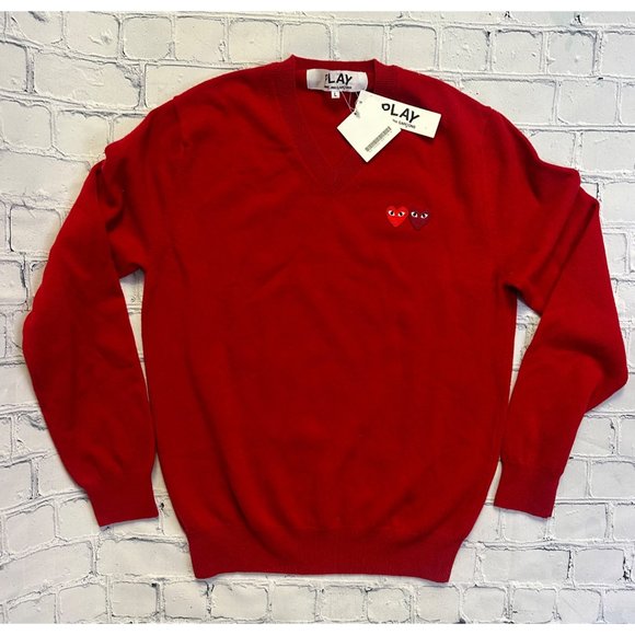 Comme des Garçons Play Heart V-neck Sweater with small double heart